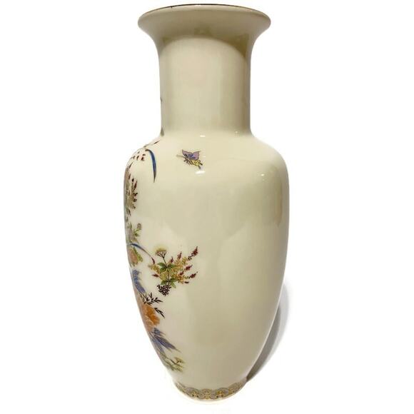 Japanese Shibata Vase Porcelain Floral Design 10.75" Tall Multicolor - Picture 3 of 8